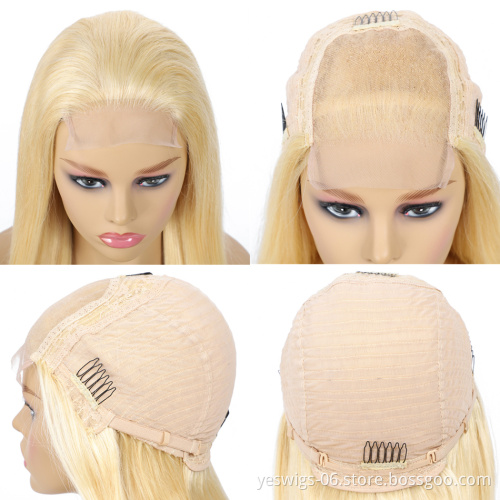 613# Blonde Straight Human Hair Lace Closure Wigs Cuticle Aligned, 4*4 Brazilian Remy Hair Wig Lace Front 613#